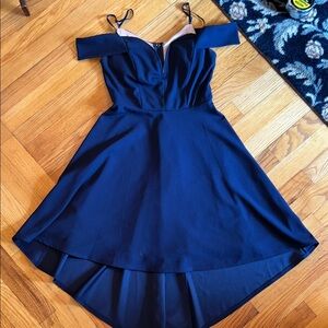 Elegant Navy Blue Homecoming Dress Off-Shoulder  High-Low Hem Size Junior 3